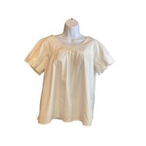 New York Company Blouse Medium White Short Sleeve Pleated Relaxed Fit Minimalist